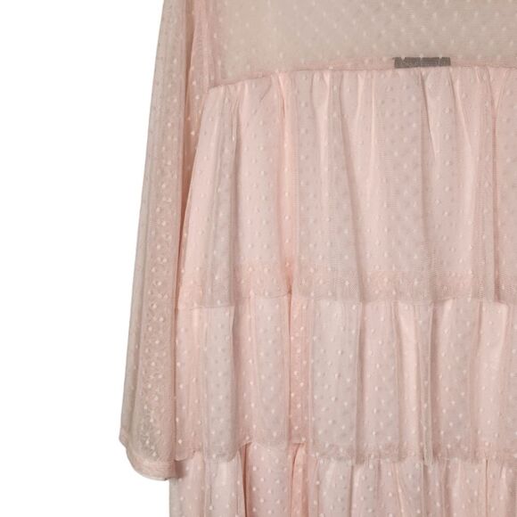 Lane Bryant Top Baby Pink Tiered Tulle Lace Sheer Flowy Long Sleeve Stretch 22 - Picture 5 of 11